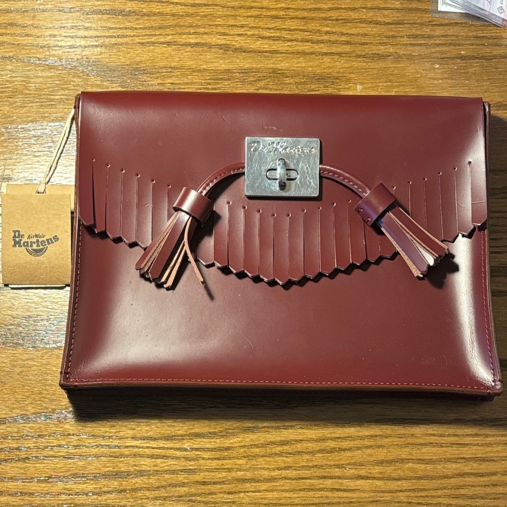 Dr. Martens Burgundy Leather Fringe Tassel Clutch